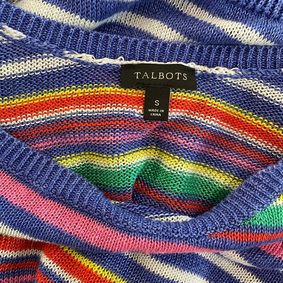 Talbots 100% linen loose knit top Cheerful womens small like new stripes happy - Picture 3 of 4